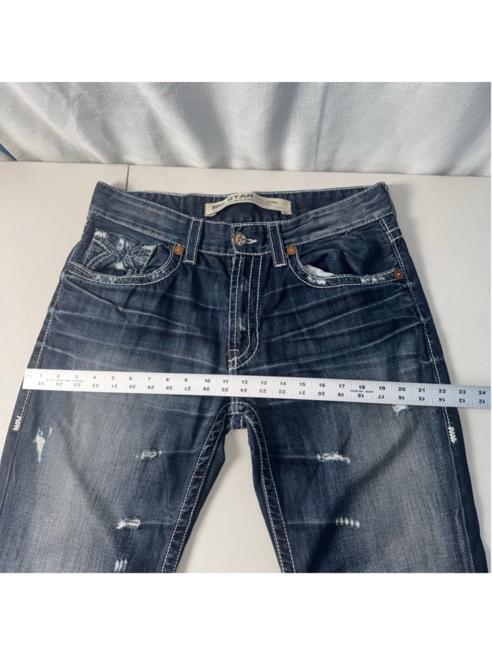 Big Star Pioneer Bootcut Jeans 34R Blue The Legendary Distressed Thick Stitch - Picture 14 of 16